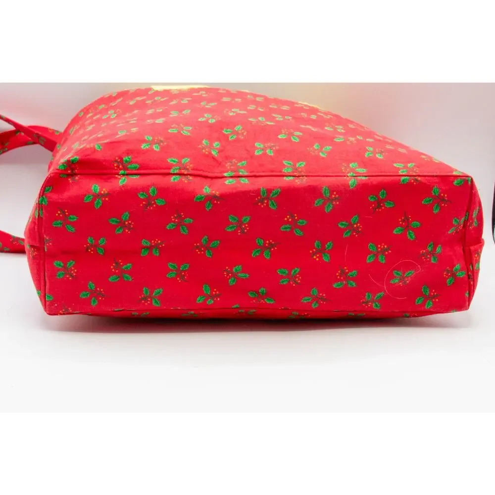 Handmade Red Tote Bag Colorful Christmas Patchwork Shoulder Bag Festive Work Bag